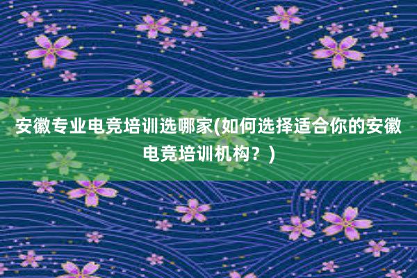 安徽专业电竞培训选哪家(如何选择适合你的安徽电竞培训机构？)