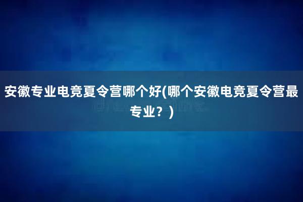 安徽专业电竞夏令营哪个好(哪个安徽电竞夏令营最专业？)