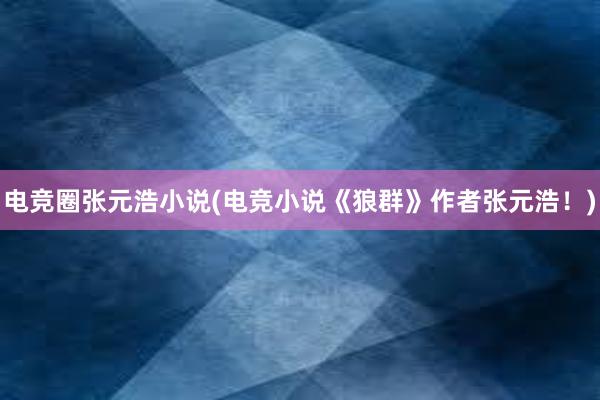 电竞圈张元浩小说(电竞小说《狼群》作者张元浩！)