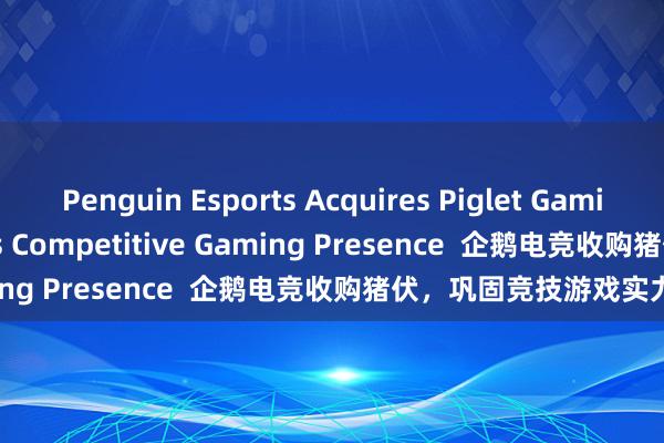 Penguin Esports Acquires Piglet Gaming to Strengthen Its Competitive Gaming Presence  企鹅电竞收购猪伏，巩固竞技游戏实力