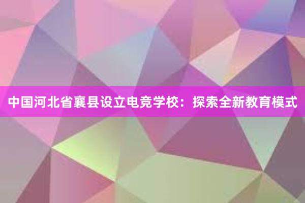 中国河北省襄县设立电竞学校：探索全新教育模式